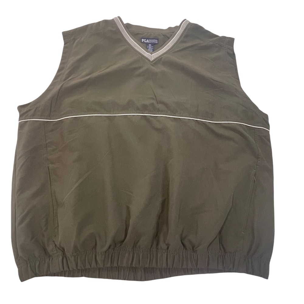 PGA Tour Mens XXL Olive Green Golf Wind Vest V-Neck Sleeveless Pullover Jacket